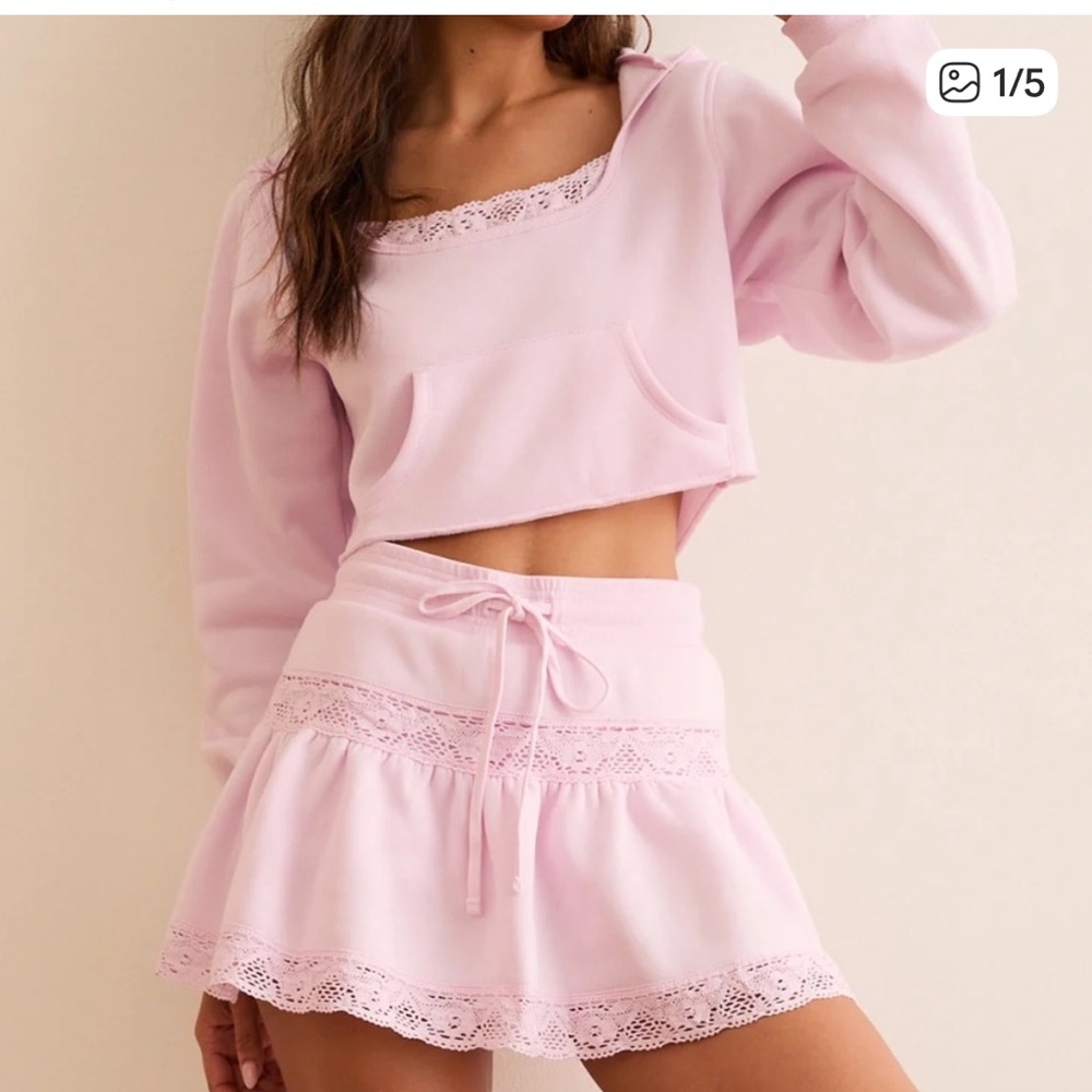 Altar’d State CREAM lace crop hoodie and skort - S